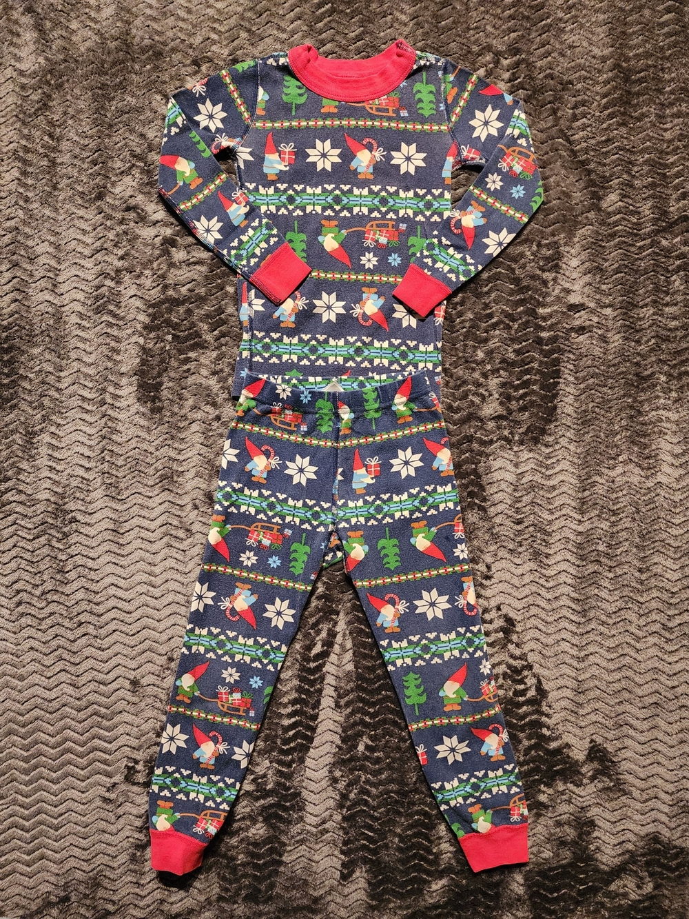 Hanna Andersson Long John Pajamas Set | Size 5 | Blue Holiday Gnomes & Candy Can